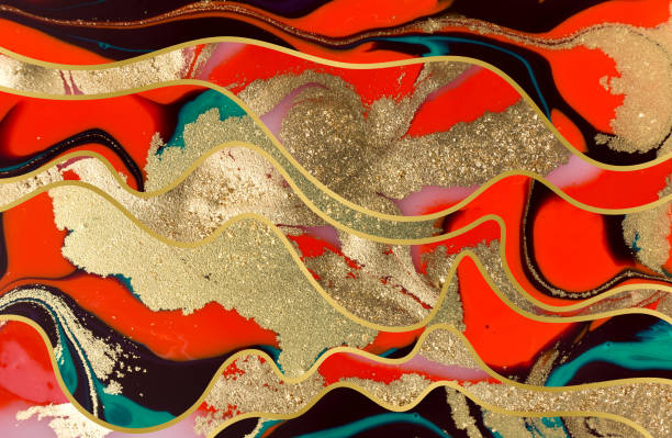 istock Red, black and gold paint liquid background. Abstract marble texture. 1226341145