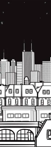 Vector illustration of Night City Landscape Vector Illustration Drawing Black & White Design