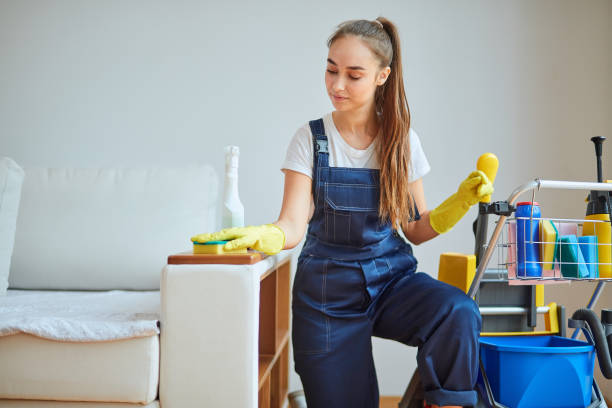 istock Young and beautiful janitor cleaning room 1226344715