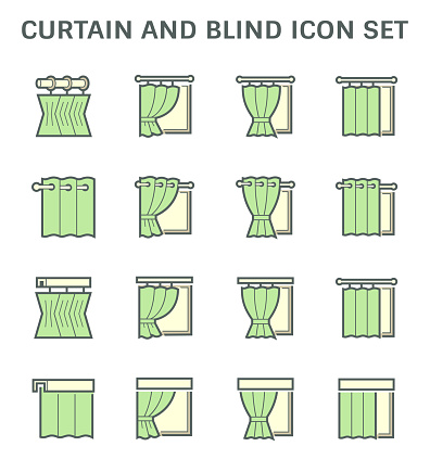 Curtain and blind interior decoration vector icon set design.