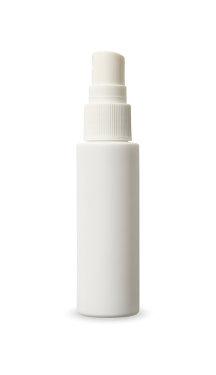 Blank small spray bottle for disinfection, isolated on white with clipping path.