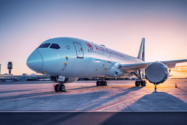 에어캐나다 787 저장에 주차 - vancouver international airport 뉴스 사진 이미지
