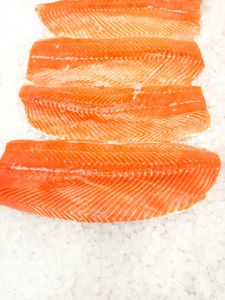 istock Fresh salmon lying on ice in the supermarket. 1226359595