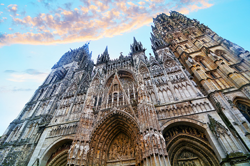Facade of famous Cathedral of Notre-Dame de Rouen, France