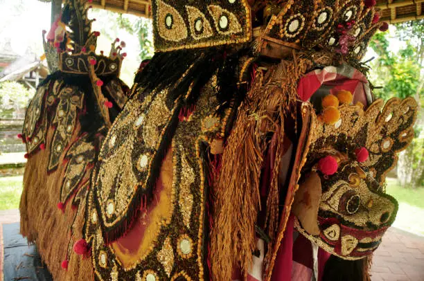 Photo of Lion costume bali style for indonesian people wear dancing in legong and barong waksirsa dance