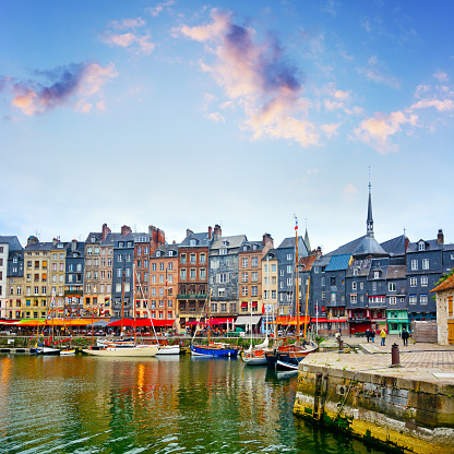 panoramic view of the beautiful fishing port of Audierne, near the famous Pointe du Raz, in the Finistère department in Brittany.