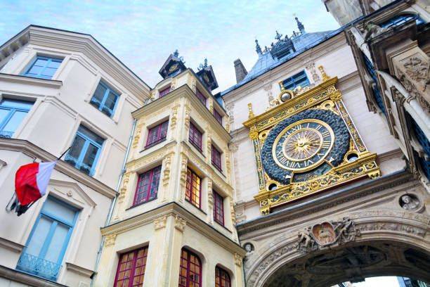 Big Clock clock, Rouen The Great Clock or Gros Horloge in Rouen, Normandy rue du gros horloge photos stock pictures, royalty-free photos & images