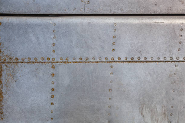 istock Old aircraft aluminum texture with rivets. 1226371138