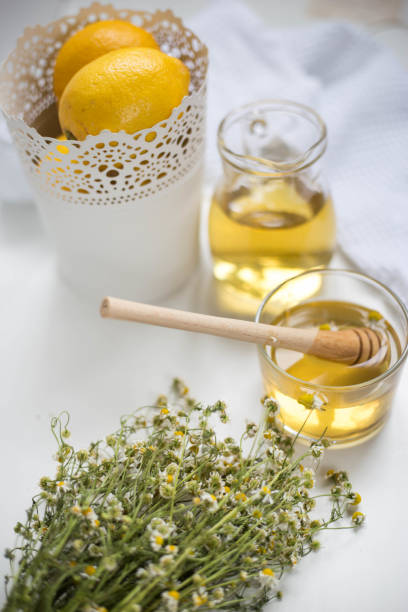 istock A cup of chamomile tea. Flat lay, top view 1226372760