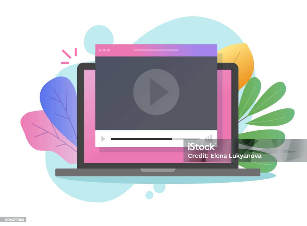 Online Video Webinar Tutorial Watching On Computer Laptop Of Pc With  Internet Movie On Screen Vector Flat Cartoon Illustration Of Video Player  Window On Website Modern Colorful Design Image Stock Illustration -