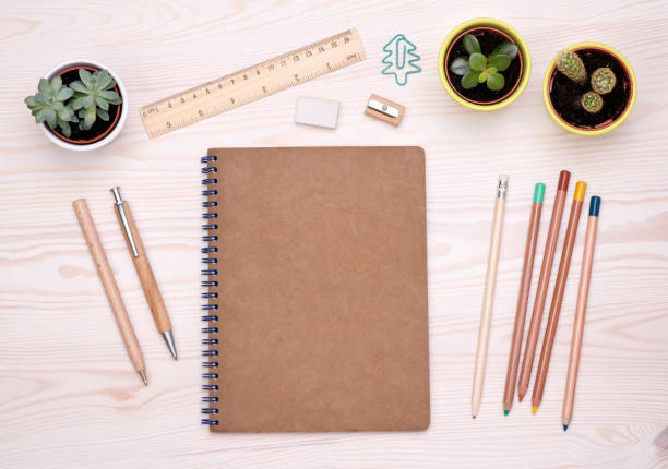 Desk top with eco friendly office supplies