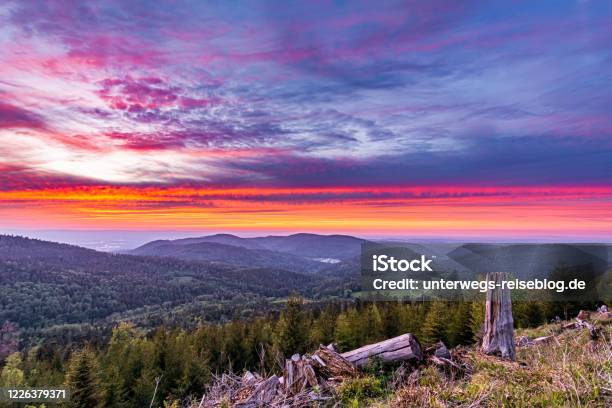 Sunset In Northern Black Forest Stock Photo - Download Image Now - Bad Herrenalb, Afterglow, Beauty