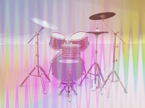 istock Acoustic drum set on a colored background. 3d illustration 1226381335