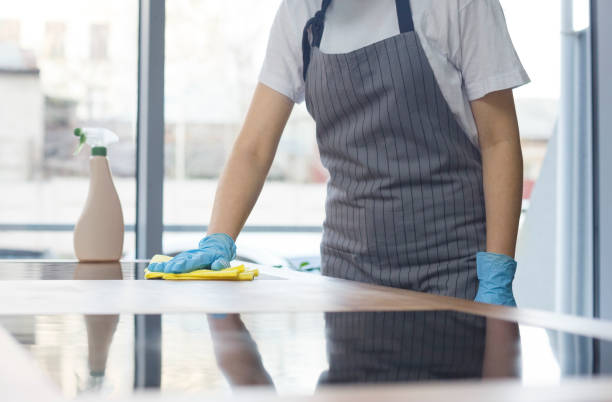 istock Woman cleaning kitchen surface with bio spray 1226382475