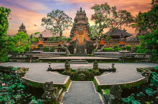 Water temple in Ubud in sunset.