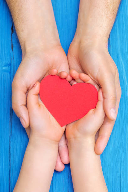 istock Child and dad hands holding red heart. 1226383832