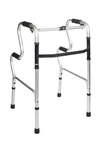 Medical special equipment, walkers, crutches and walking-sticks to assist in the movement and care of disabled and elderly people isolated on white