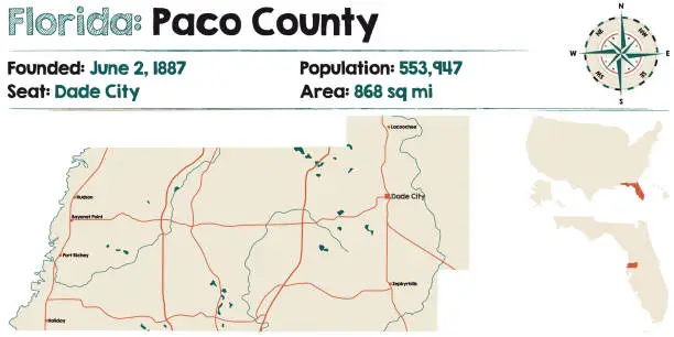 Vector illustration of Map of Paco County in Florida