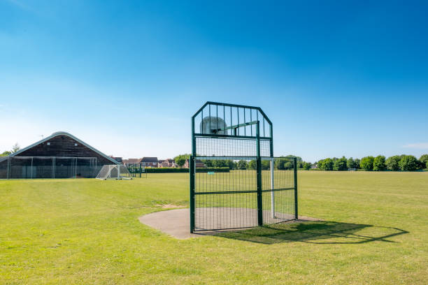 Newly installed public basketball loop seen in a British village green