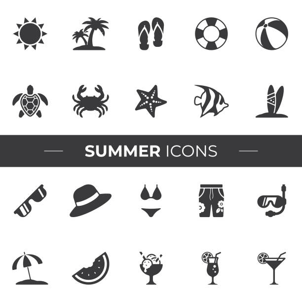夏のアイコンセット - relaxation vacations heat sunglasses点のイラスト素材／クリップアート素材／マンガ素材／アイコン素材