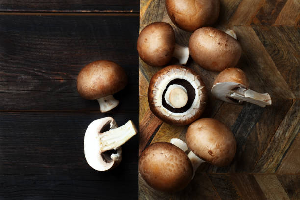istock Raw brown mushrooms on a cutting board 1226394524