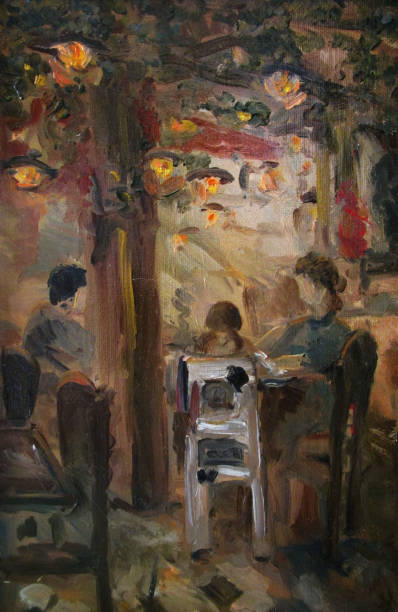 istock People in the evening cafe, oil painting 1226395070