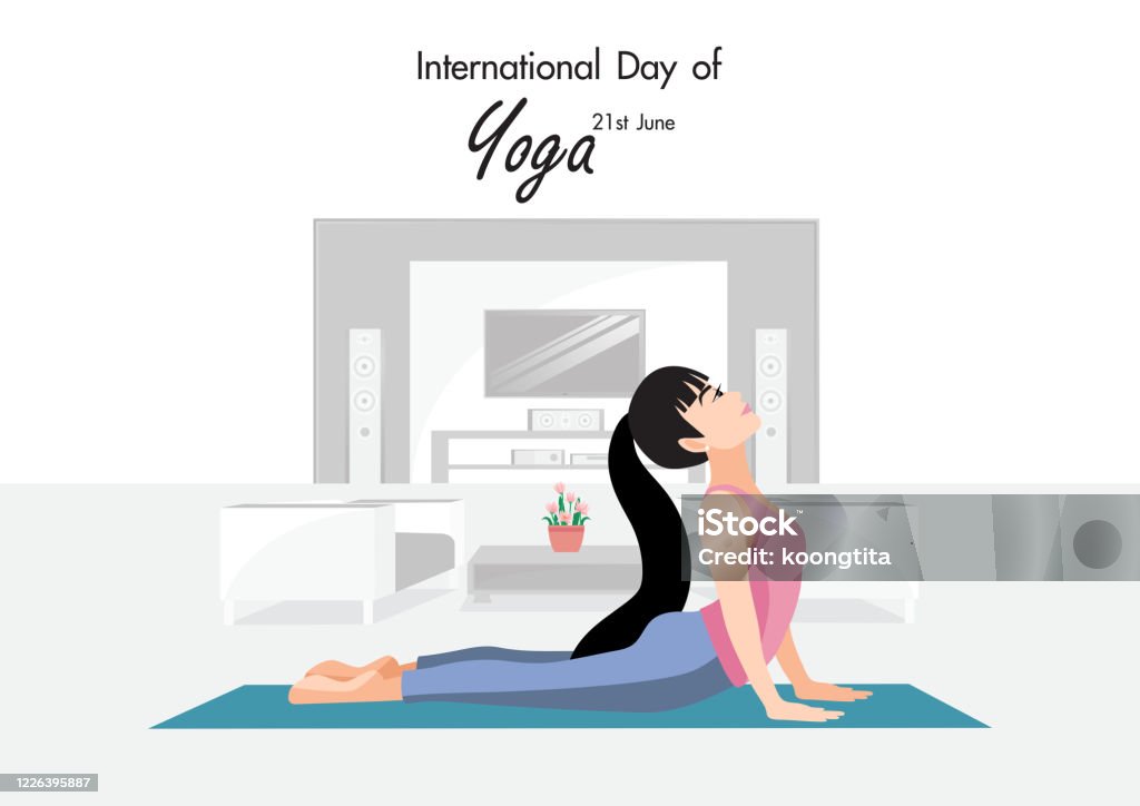 Cartoon Character With 21 June International Yoga Day With Female  Practicing Yoga Flat Icon Design Vector Illustration Stock Illustration -  Download Image Now - iStock