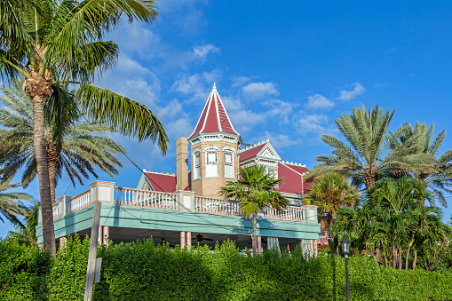 Key West, USA - August 27, 2014: view to Historic Beachfront Key West Boutique Hotel. It was constructed in 1896 as a private residence for a local judge.