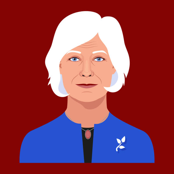 ilustrações de stock, clip art, desenhos animados e ícones de aged woman portrait on dark red background. vector illustration. - women professor mature adult human face