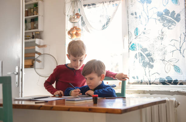 istock Brothers learning at home, Homeschooling 1226397386