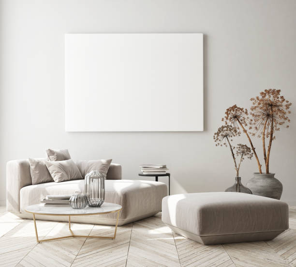istock mock up poster frame in modern interior background, scandinavian style, 3D render 1226399362