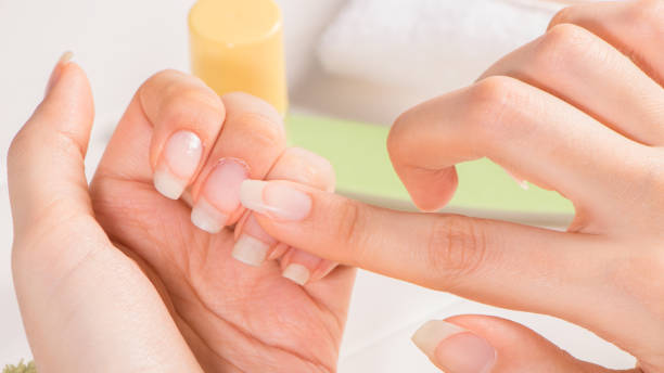 Manicure. A woman applies cuticle oil to her nails. Nail care. Natural long nails. Unpainted. Moisturizing. French manicure. Skin care, SPA, beauty salon. Manicure set. Manicure. A woman applies cuticle oil to her nails. Nail care. Natural long nails. Unpainted. Moisturizing. French manicure. Skin care, SPA, beauty salon. Manicure set. cuticle photos stock pictures, royalty-free photos & images