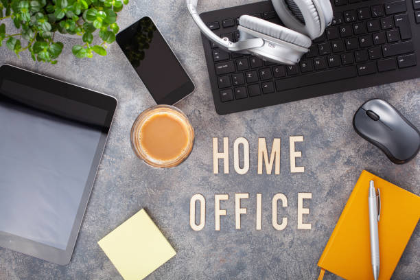 istock home office text desk with keyboard computer smartphone notebook houseplants, workspace at home 1226400391