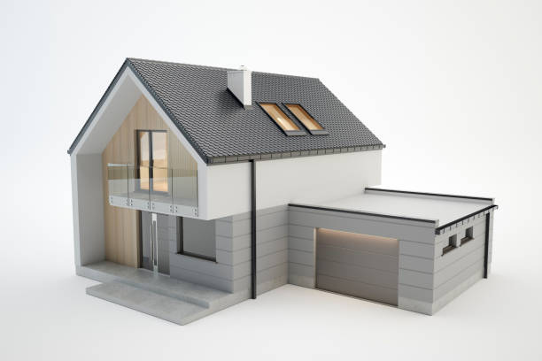 istock Modern house - 3D model isolated on white, 3D illustration 1226401513