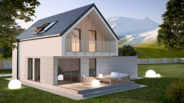 istock Modern House and and mountain landscape - 3D illustration 1226401516