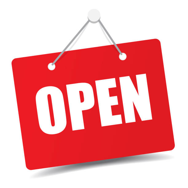 ilustrações de stock, clip art, desenhos animados e ícones de business "re opening" door signage for unlock promotion vector design - open sign