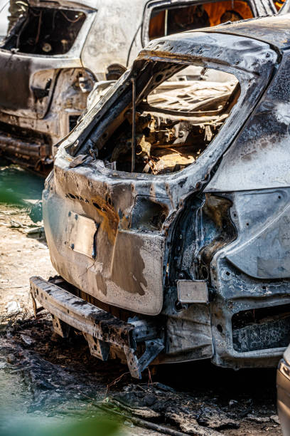 istock Closeup of burnt out car 1226401733