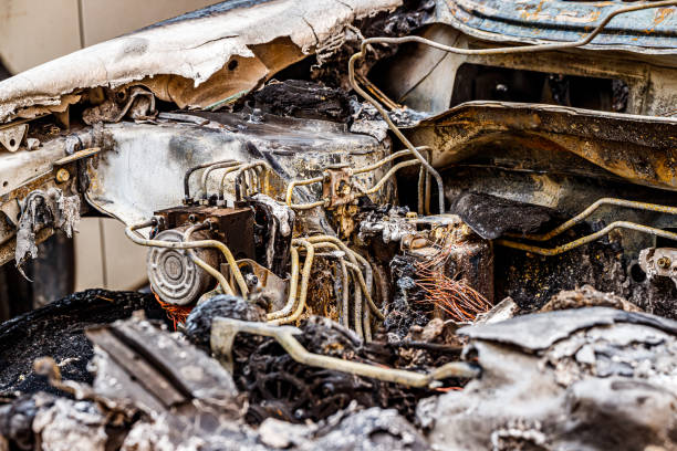 istock Closeup of burnt out car 1226401765