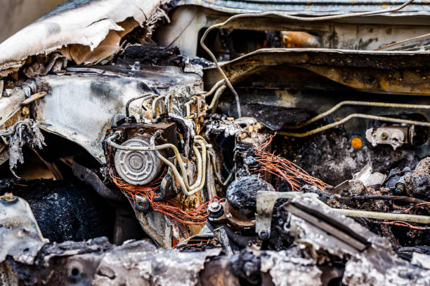 istock Closeup of burnt out car 1226401796