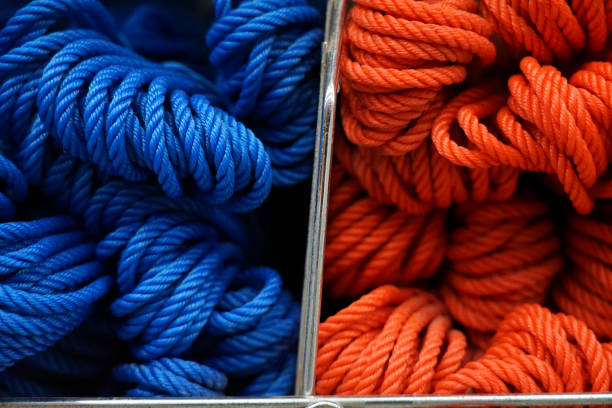 Colorful nylon ropes different color twisted design tool equipment for tied Colorful nylon ropes different color twisted design tool equipment for tied polypropylene stock pictures, royalty-free photos & images