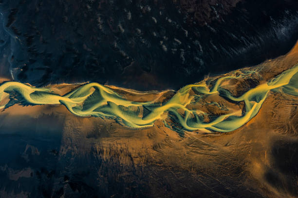 Abstract pattern of river in Iceland, taken from a helicopter