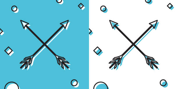 Black Crossed arrows icon isolated on blue and white background. Random dynamic shapes. Vector Illustration Black Crossed arrows icon isolated on blue and white background. Random dynamic shapes. Vector Illustration cherokee clip art stock illustrations