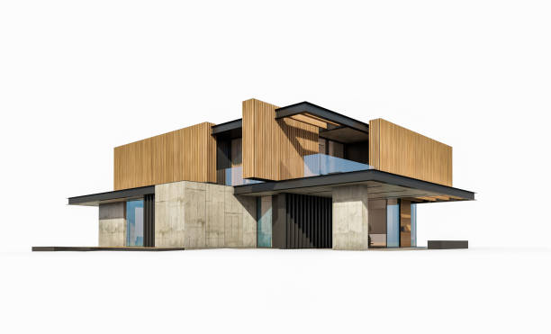 istock 3d rendering of modern house with wood plank facade isolated on white 1226412293