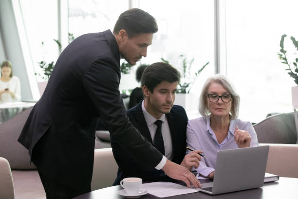 istock Businesspeople ceo using laptop analyzing financial data company state 1226412414