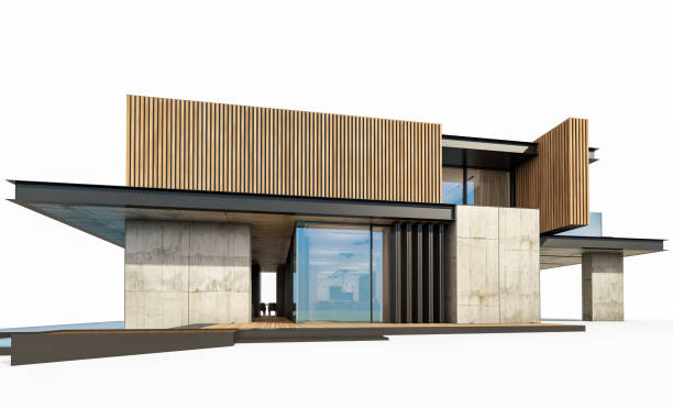 istock 3d rendering of modern house with wood plank facade isolated on white 1226412456