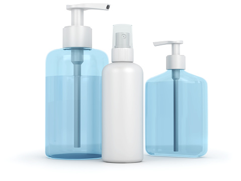 Hand Sanitizer Bottles. Digitally Generated Image isolated on white background