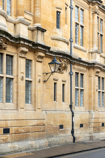 A view of the outside walls of New College in Oxford, England. It is one of the historic constituent colleges of Oxford University and where some scenes of the Harry Potter movies were filmed.