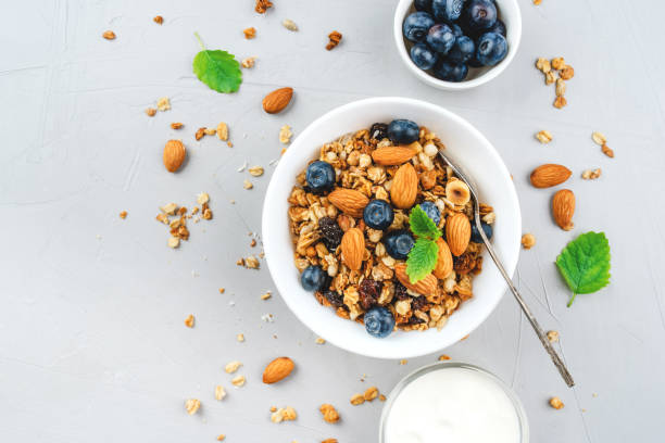 istock Baked granola with yogurt and blueberries. 1226415988