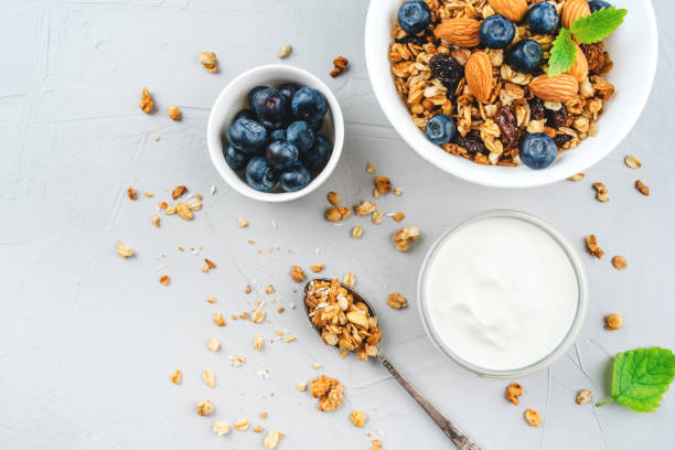 istock Baked granola with yogurt and blueberries. 1226415995