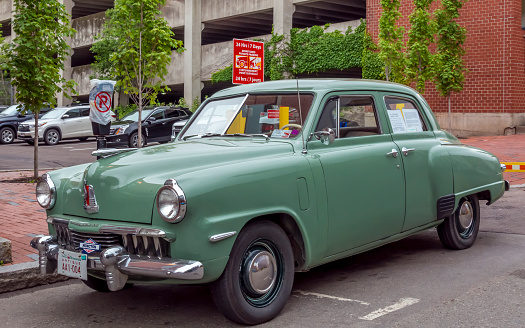 Moncton, New Brunswick, Canada - July 8, 2016 : 1947 Studebaker Champion DeLuxe parked in downtown district during 2016 Atlantic Nationals, Moncton, New Brunswick, Canada.
